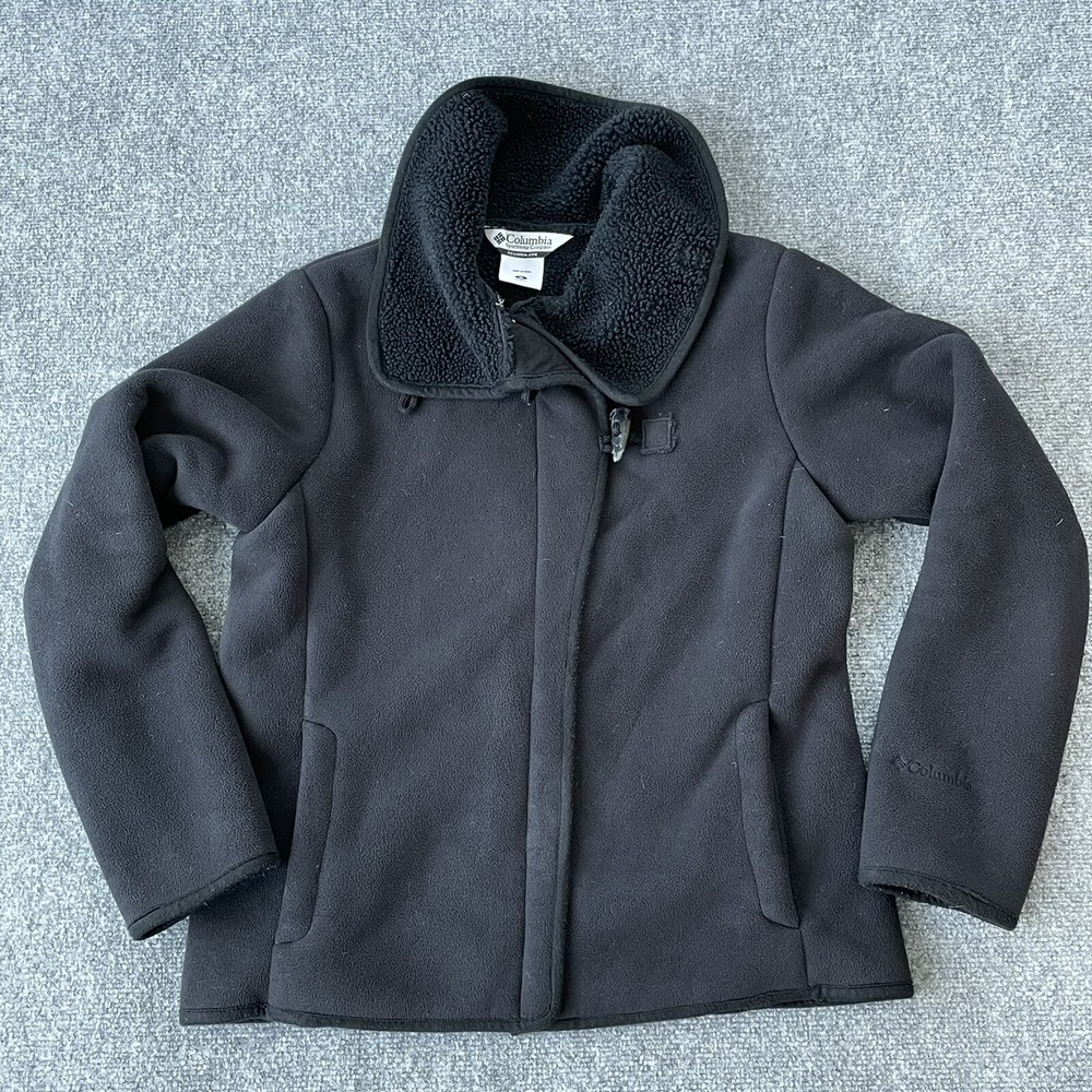 COLUMBIA Jacket Womens Medium Vintage Cowl Neck Heavy Fleece Toggle Black Coat‎